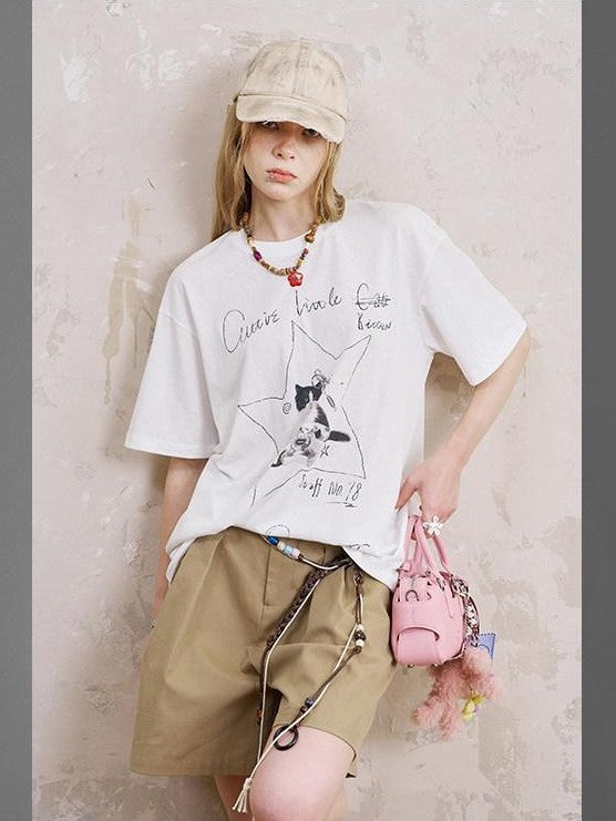 DIDDI MODA Telephone Kitten Graffiti Slim Fit Women&