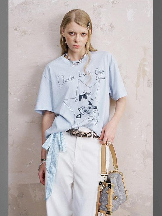 DIDDI MODA Telephone Kitten Graffiti Slim Fit Women&