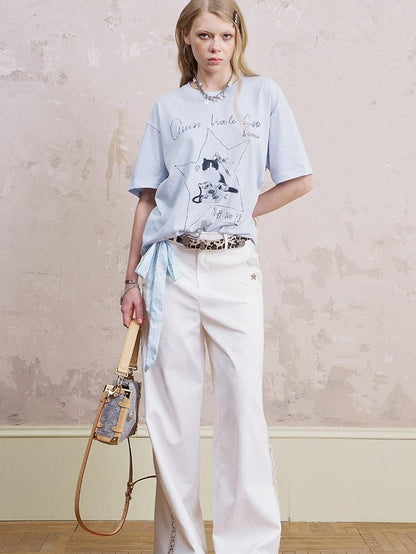DIDDI MODA Telephone Kitten Graffiti Slim Fit Women&