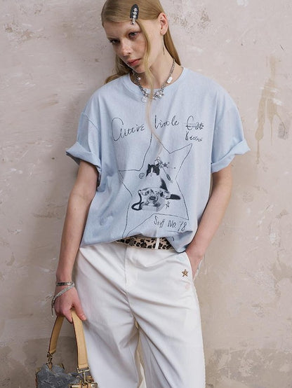 DIDDI MODA Telephone Kitten Graffiti Slim Fit Women&