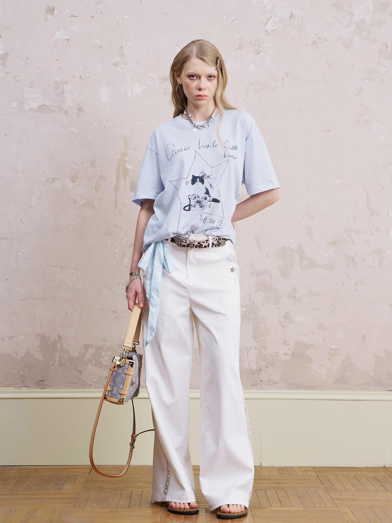 DIDDI MODA Telephone Kitten Graffiti Slim Fit Women&