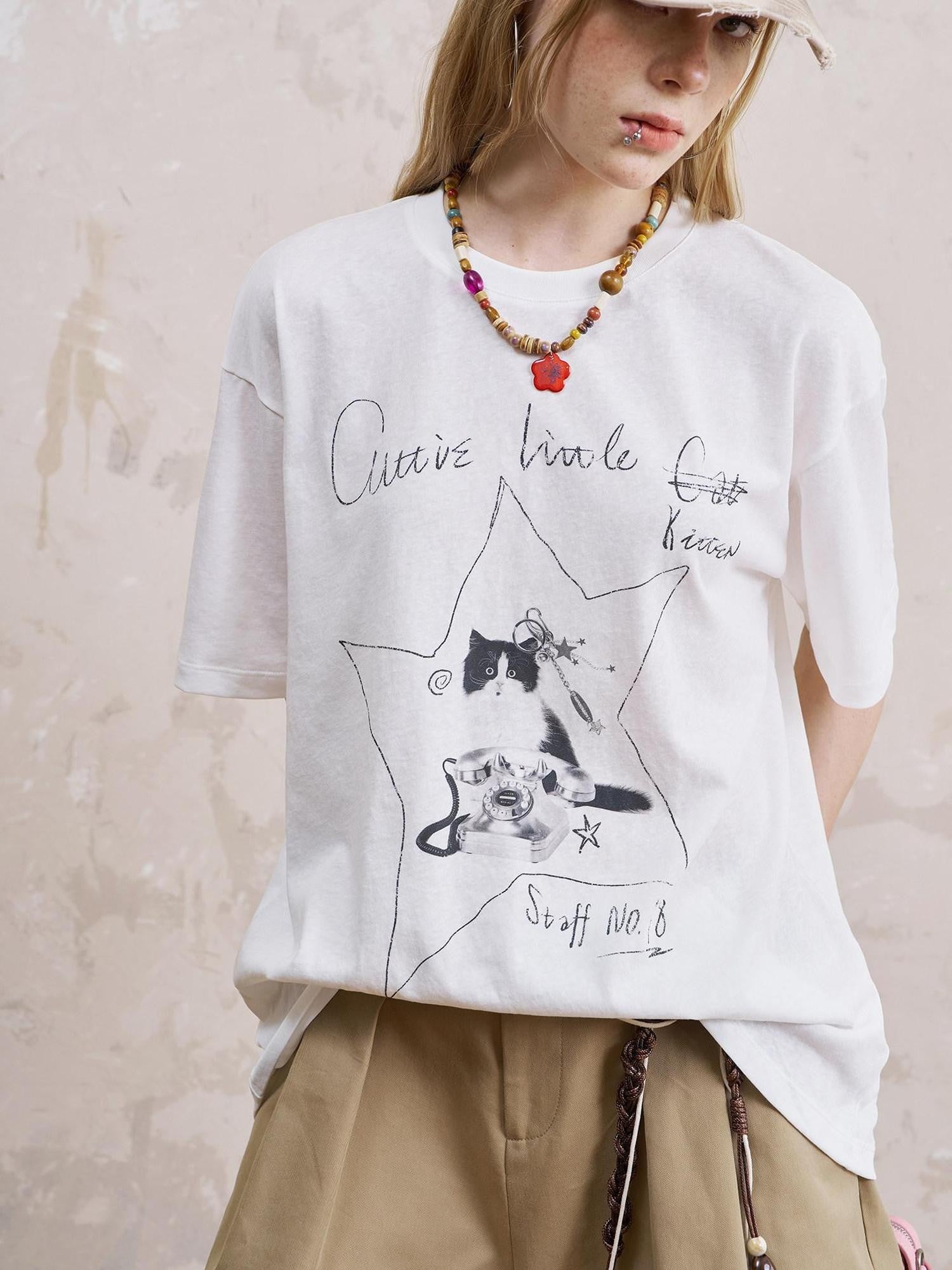 DIDDI MODA Telephone Kitten Graffiti Slim Fit Women&