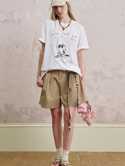 DIDDI MODA Telephone Kitten Graffiti Slim Fit Women&