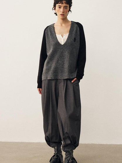 DIDDI MODA Textured Knit Woven Cinched Cuff Relaxed Women&