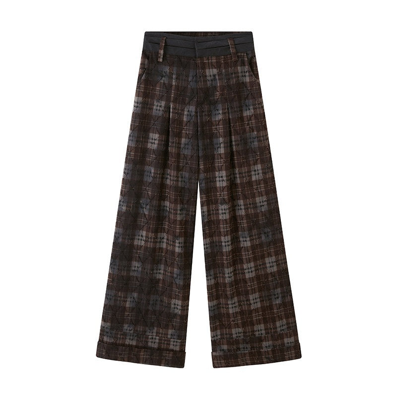 DIDDI_MODA_Textured_Plaid_Cuffed_Relaxed_Straight_Women&