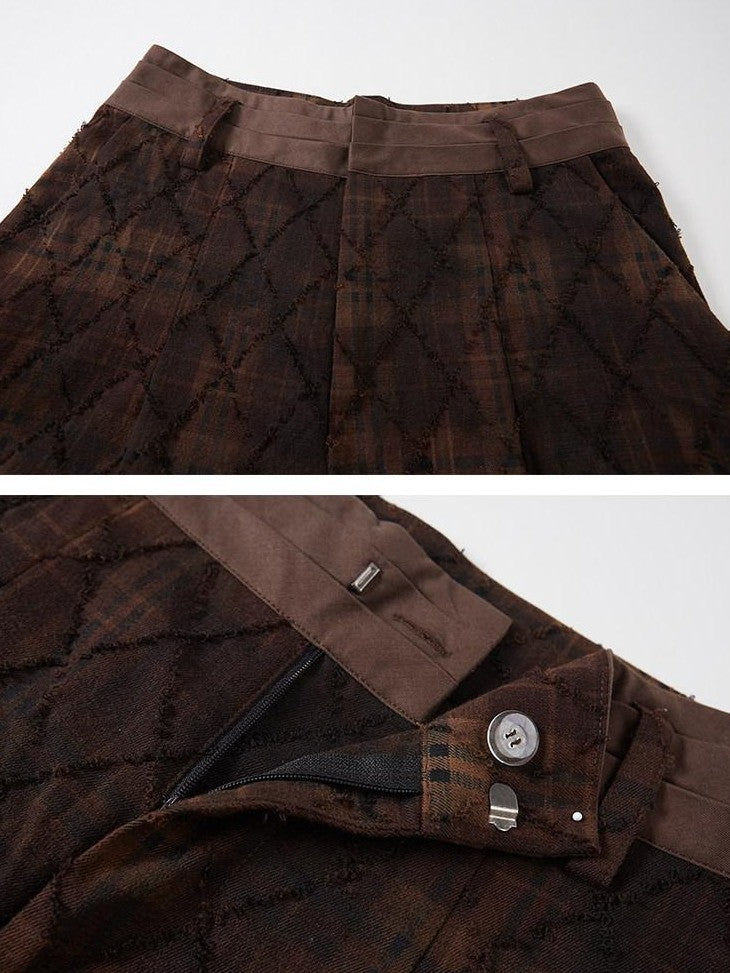 DIDDI MODA Textured Plaid Cuffed Relaxed Straight Women&