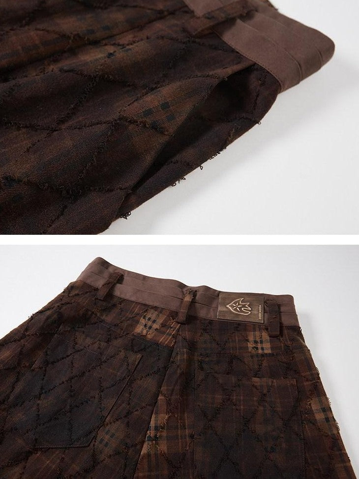 DIDDI MODA Textured Plaid Cuffed Relaxed Straight Women&