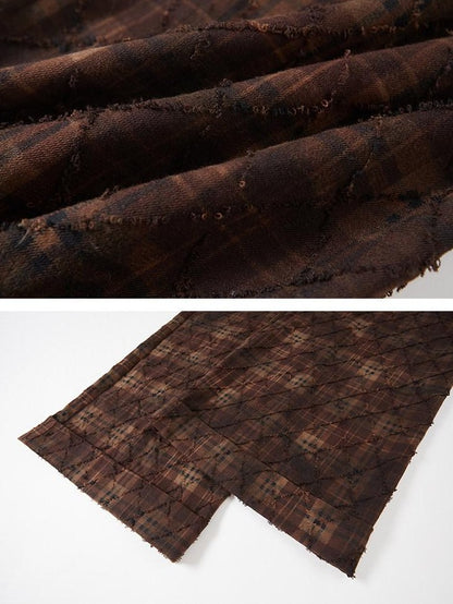DIDDI MODA Textured Plaid Cuffed Relaxed Straight Women&