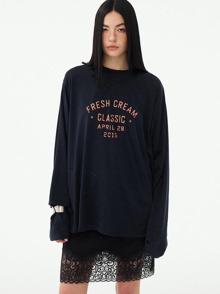 DIDDI MODA Textured Sheer Vintage Distressed Slogan Print Women&