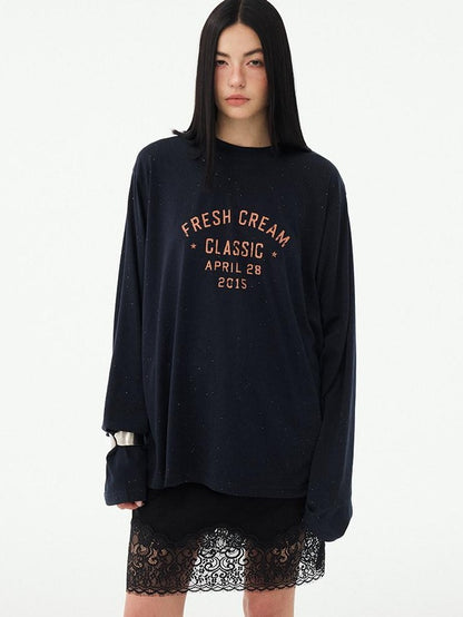 DIDDI MODA Textured Sheer Vintage Distressed Slogan Print Women&