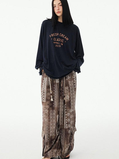 DIDDI MODA Textured Sheer Vintage Distressed Slogan Print Women&
