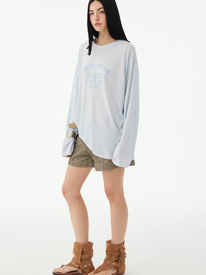 DIDDI MODA Textured Sheer Vintage Distressed Slogan Print Women&