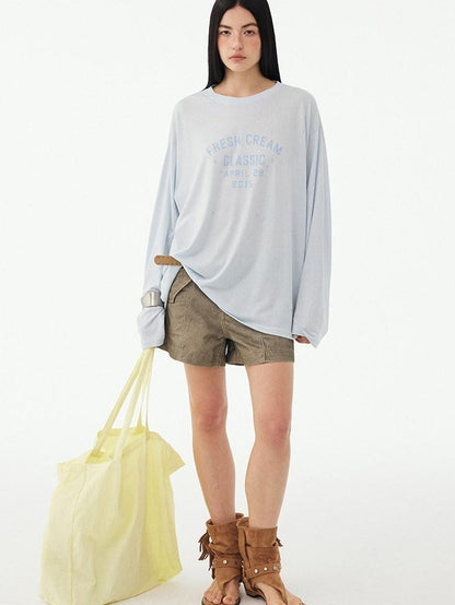 DIDDI MODA Textured Sheer Vintage Distressed Slogan Print Women&