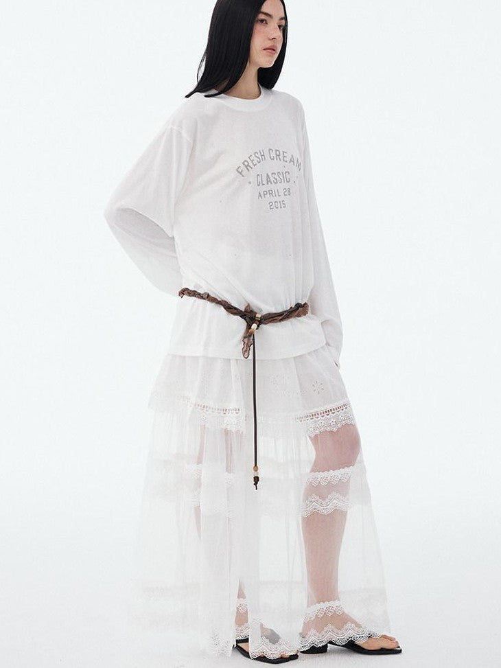 DIDDI MODA Textured Sheer Vintage Distressed Slogan Print Women&