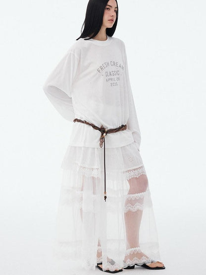 DIDDI MODA Textured Sheer Vintage Distressed Slogan Print Women&