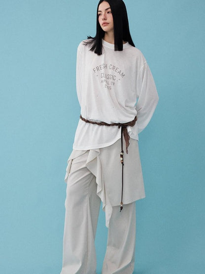 DIDDI MODA Textured Sheer Vintage Distressed Slogan Print Women&