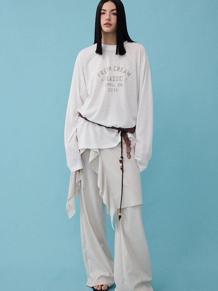 DIDDI MODA Textured Sheer Vintage Distressed Slogan Print Women&