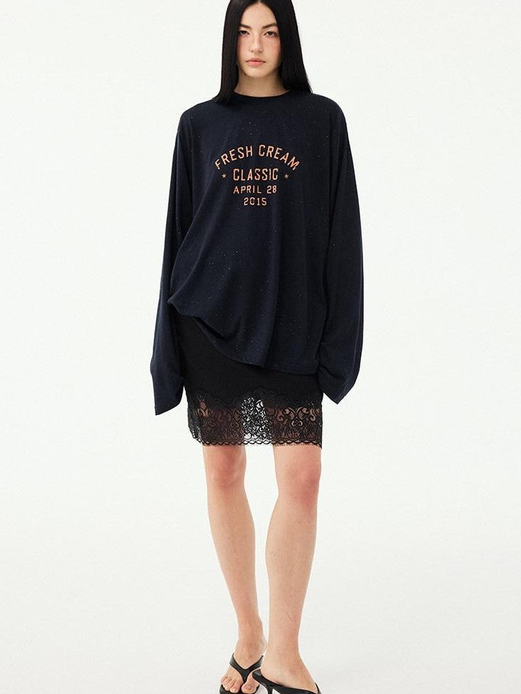 DIDDI MODA Textured Sheer Vintage Distressed Slogan Print Women&
