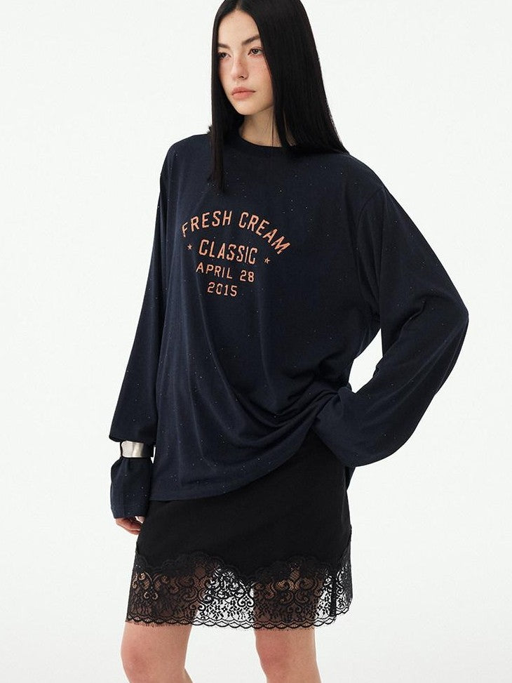 DIDDI MODA Textured Sheer Vintage Distressed Slogan Print Women&