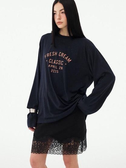 DIDDI MODA Textured Sheer Vintage Distressed Slogan Print Women&
