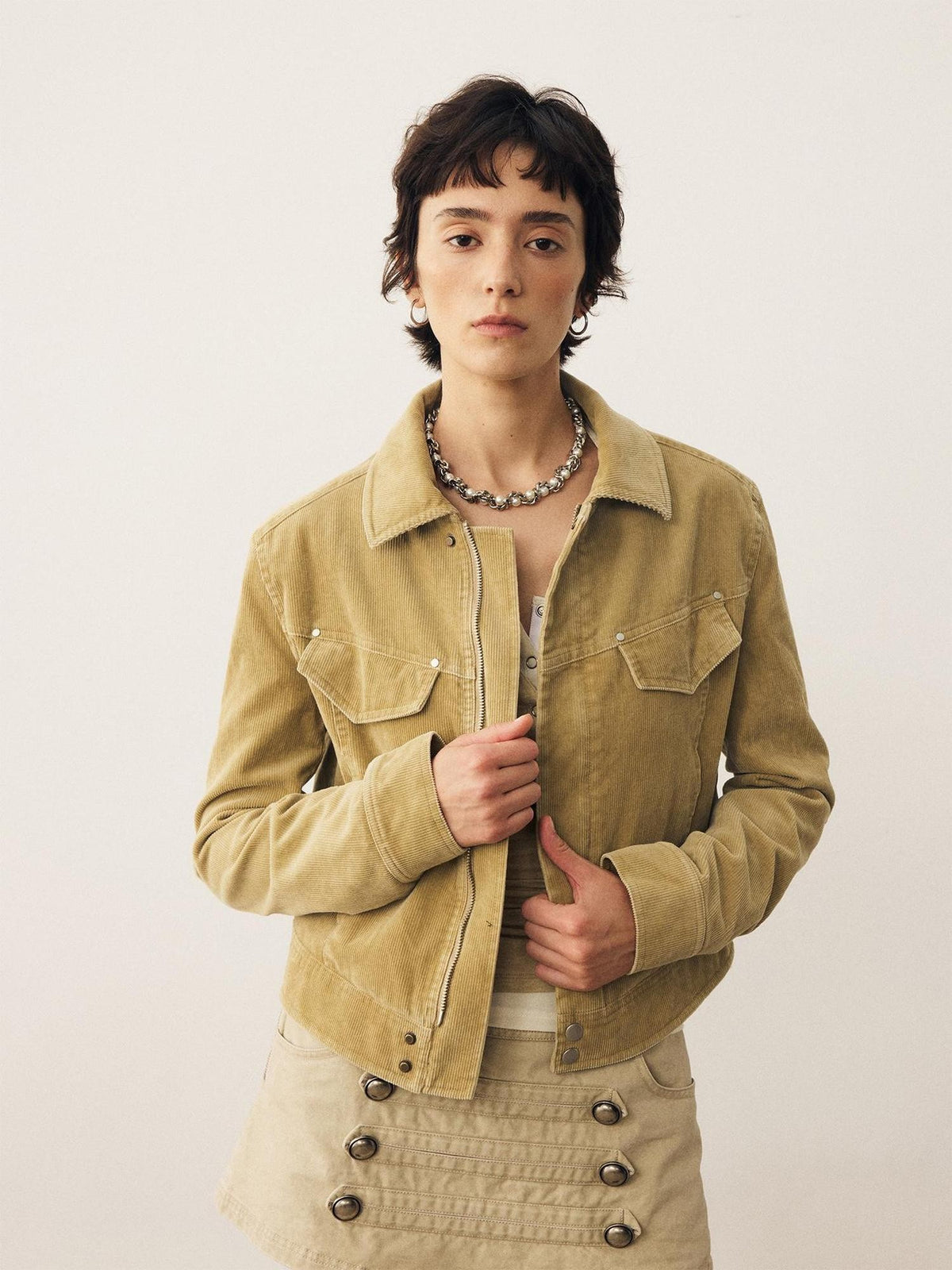 DIDDI MODA Textured Striped Paneled Collared Women&