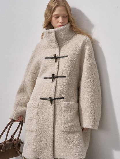 DIDDI MODA Toggle Stand Collar Boucle Mid Length Women&