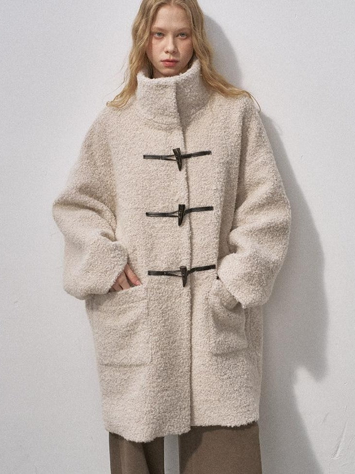 DIDDI MODA Toggle Stand Collar Boucle Mid Length Women&