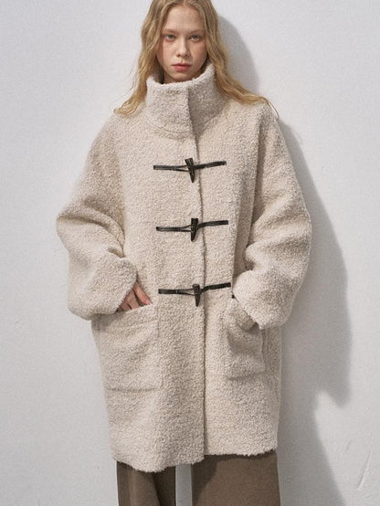 DIDDI MODA Toggle Stand Collar Boucle Mid Length Women&