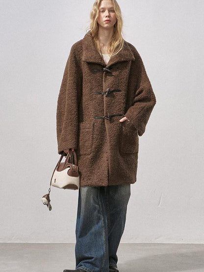 DIDDI MODA Toggle Stand Collar Boucle Mid Length Women&