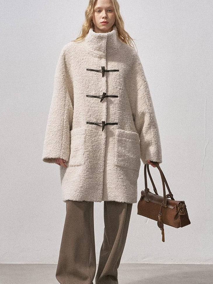 DIDDI MODA Toggle Stand Collar Boucle Mid Length Women&