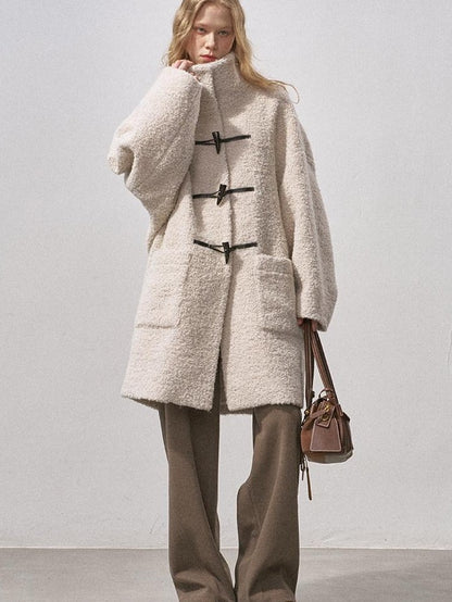 DIDDI MODA Toggle Stand Collar Boucle Mid Length Women&