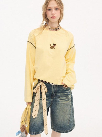DIDDI MODA Toothbrush Dog Embroidery Loose Fit Cartoon Women&