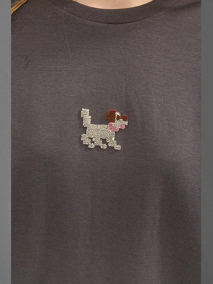 DIDDI MODA Toothbrush Dog Embroidery Loose Fit Cartoon Women&