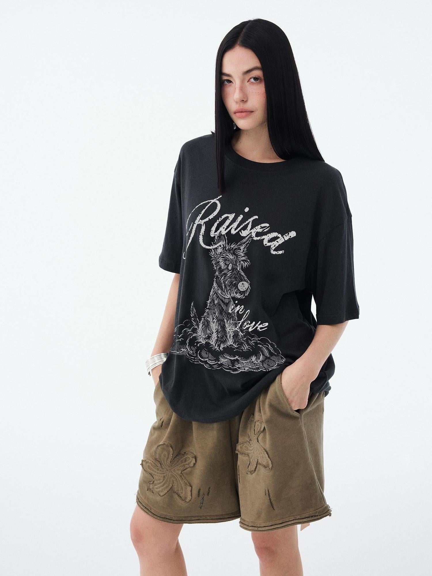DIDDI MODA Tricolor Spray Dye Print Drop Shoulder Women&