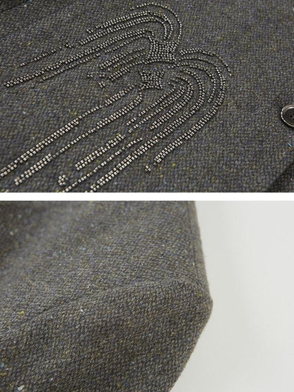 DIDDI MODA V-neck Beaded Embroidery Firework Single Breasted Women&