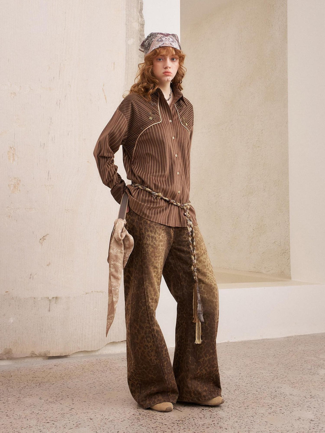 DIDDI MODA Velvet Bead Embroidery Colorblock Vintage Striped Irregular Women&