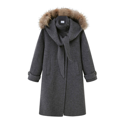 DIDDI_MODA_Vintage_Detachable_Fur_Collar_Hooded_Double_Faced_Mid_Length_Women&