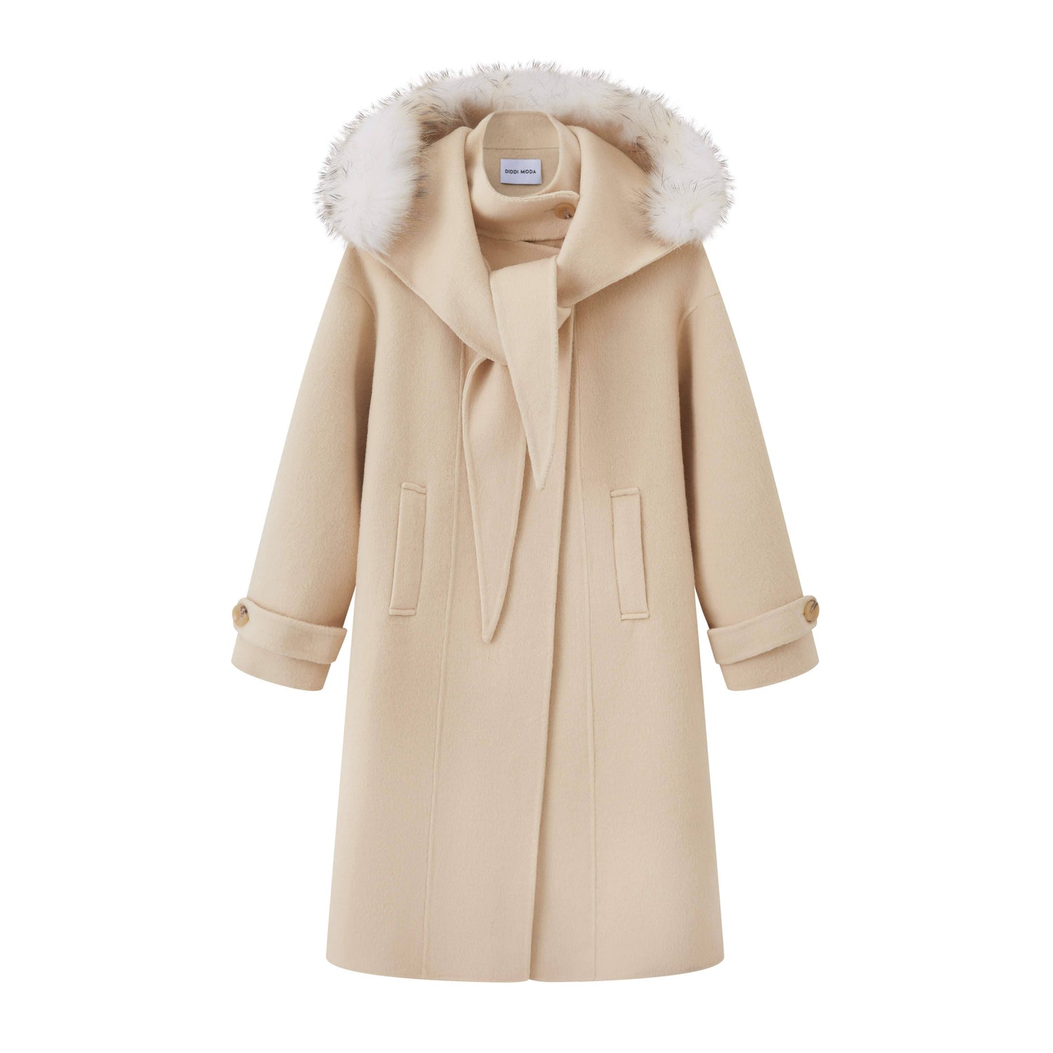 DIDDI_MODA_Vintage_Detachable_Fur_Collar_Hooded_Double_Faced_Mid_Length_Women&