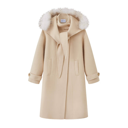 DIDDI_MODA_Vintage_Detachable_Fur_Collar_Hooded_Double_Faced_Mid_Length_Women&