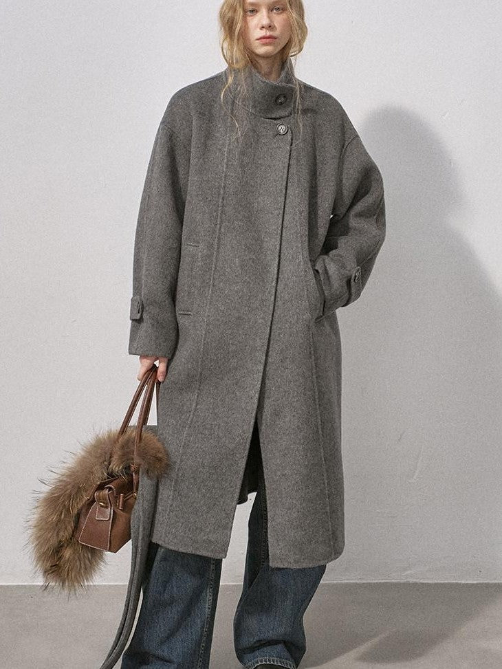 DIDDI MODA Vintage Detachable Fur Collar Hooded Double Faced Mid Length Women&