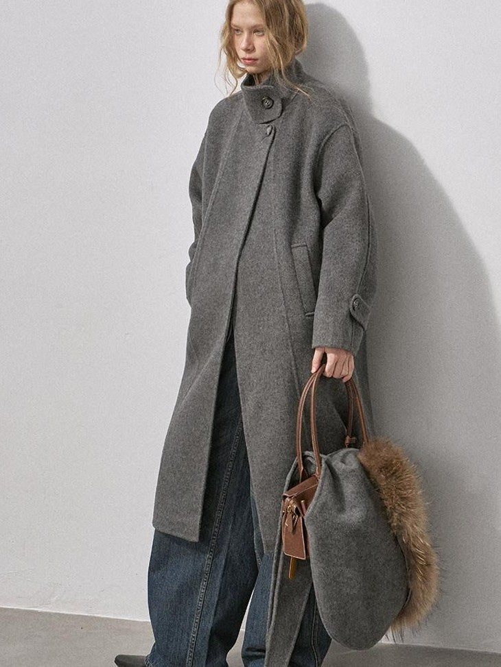 DIDDI MODA Vintage Detachable Fur Collar Hooded Double Faced Mid Length Women&