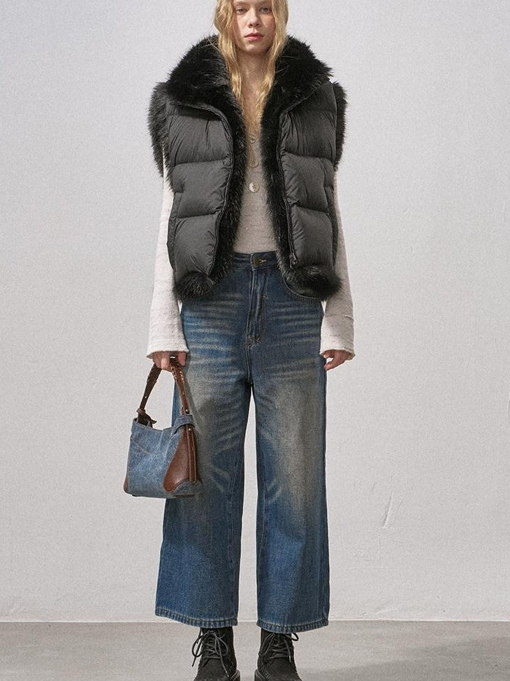 DIDDI MODA Vintage Fleece Lined Distressed Cropped Loose Women&