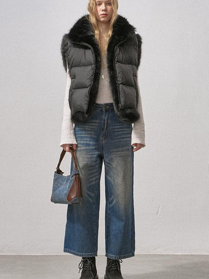 DIDDI MODA Vintage Fleece Lined Distressed Cropped Loose Women&