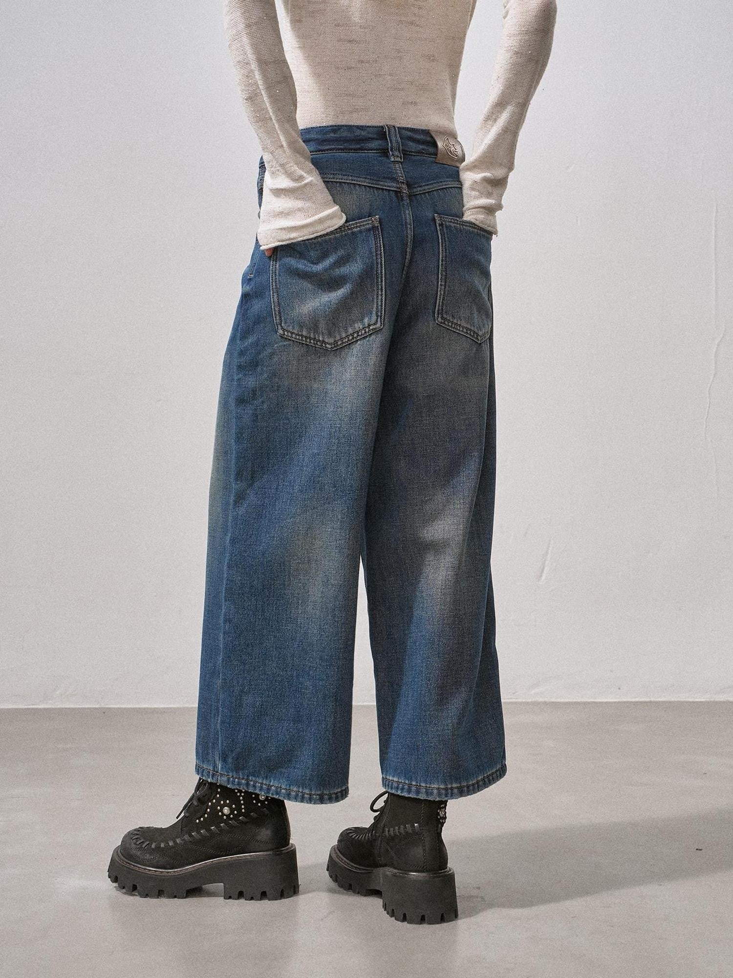 DIDDI MODA Vintage Fleece Lined Distressed Cropped Loose Women&