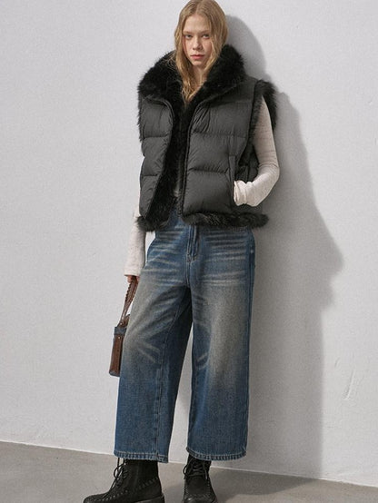 DIDDI MODA Vintage Fleece Lined Distressed Cropped Loose Women&