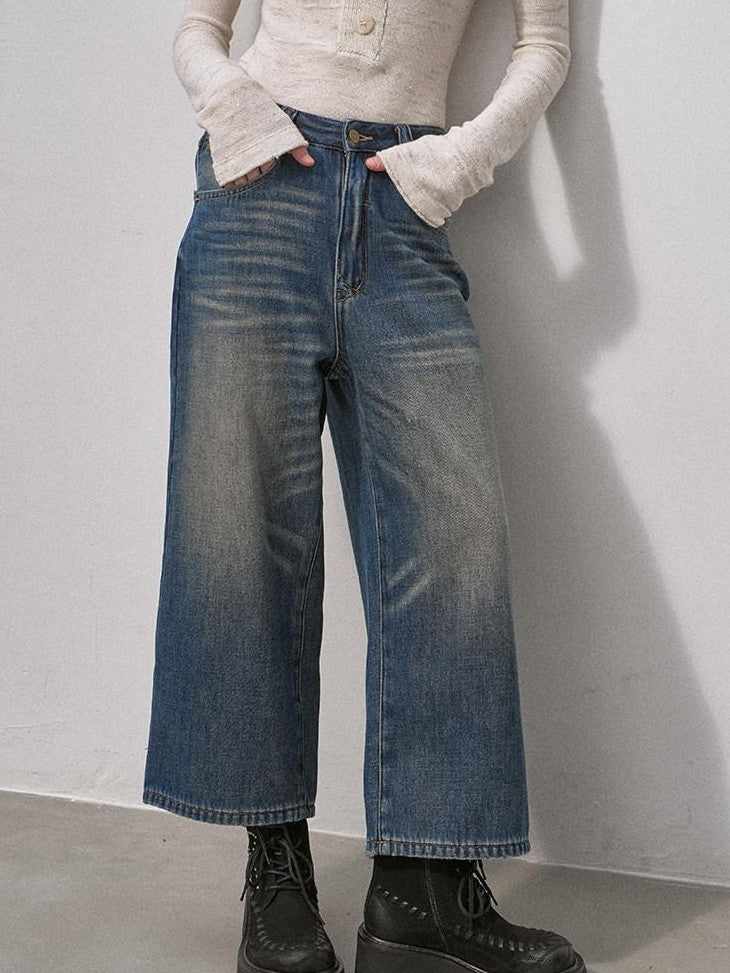 DIDDI MODA Vintage Fleece Lined Distressed Cropped Loose Women&
