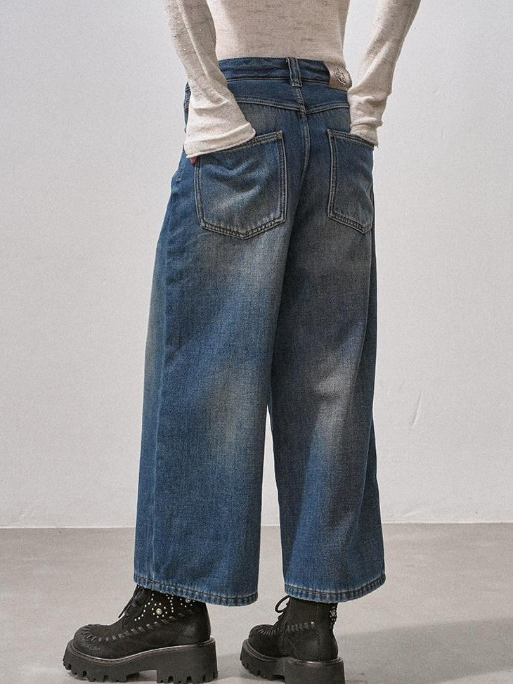 DIDDI MODA Vintage Fleece Lined Distressed Cropped Loose Women&