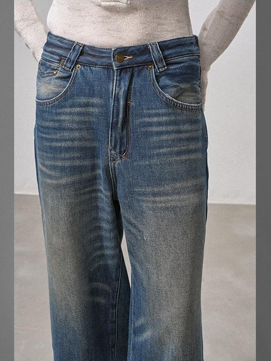 DIDDI MODA Vintage Fleece Lined Distressed Cropped Loose Women&
