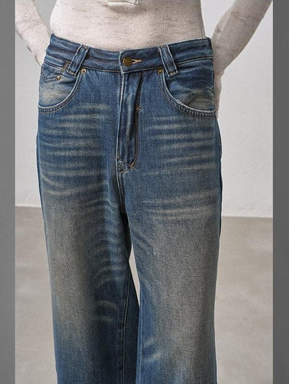 DIDDI MODA Vintage Fleece Lined Distressed Cropped Loose Women&