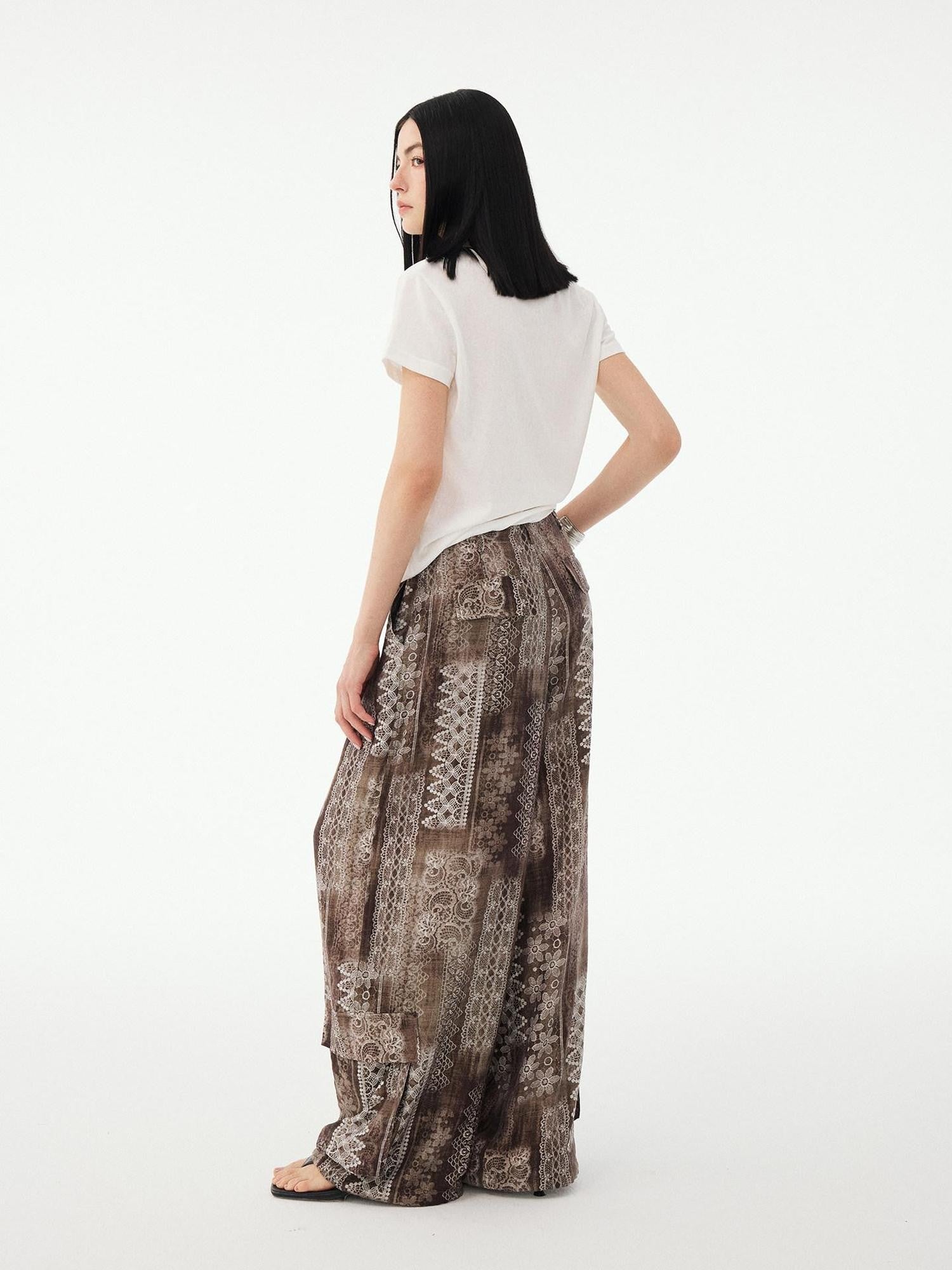 DIDDI MODA Vintage Palm Distressed Printed Crew Neck Women&